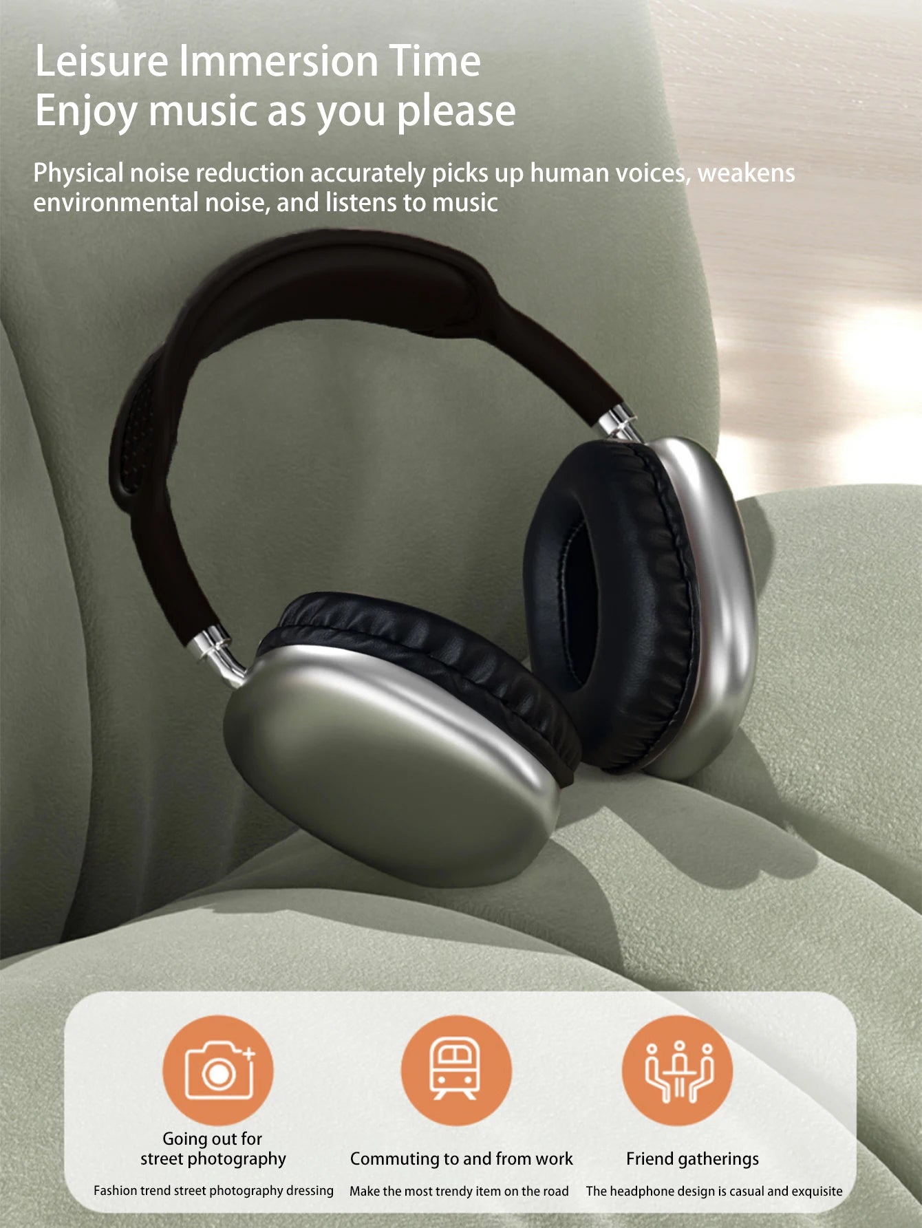 Headset Bluetooth headphones with long battery life, noise reduction and call function.
