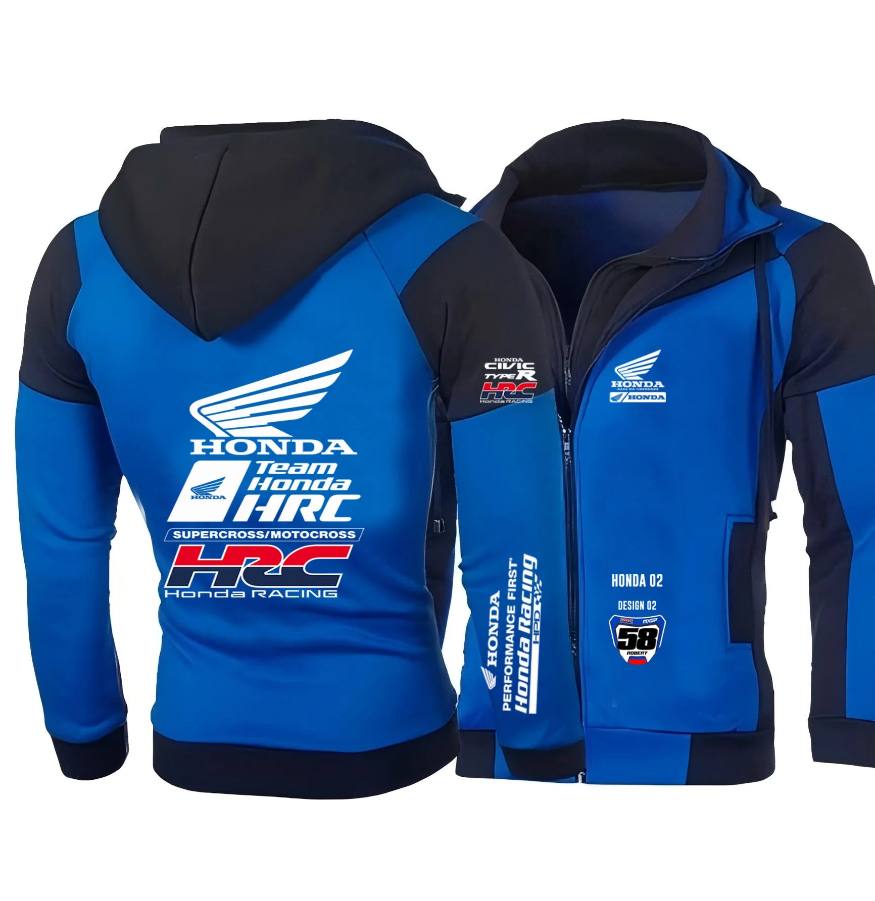 Men's Jacket with HONDA Brand Logo - Sporty, Casual, Fashionable, Outdoor, Double Zippers, Hooded, Windproof, Warm - Men's Coat,