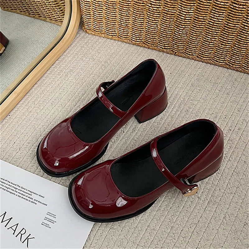 Summer Shoes Ladies Women's Heels Female Footwear Oxfords 2025 On Heels New Retro Dress Leather High Pumps Mary Janes Summer Sho