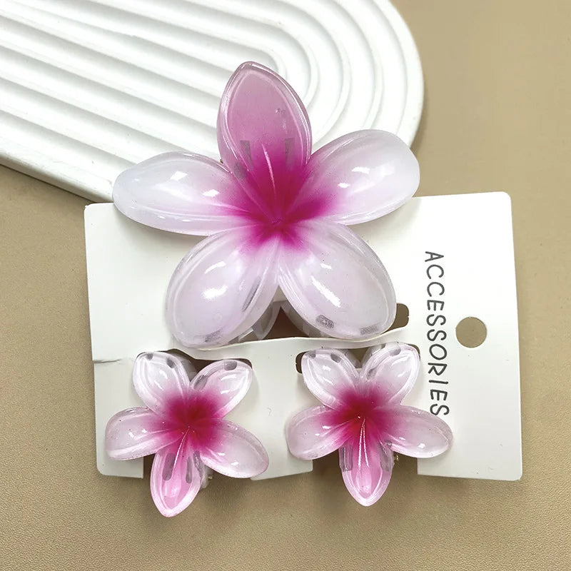 3Pcs/Set Sweet Flower Colroful Gradient Hair Claws Ponytail Cip Clamp Barrettes Hairpins For Women Girl Beach Hair Accessories