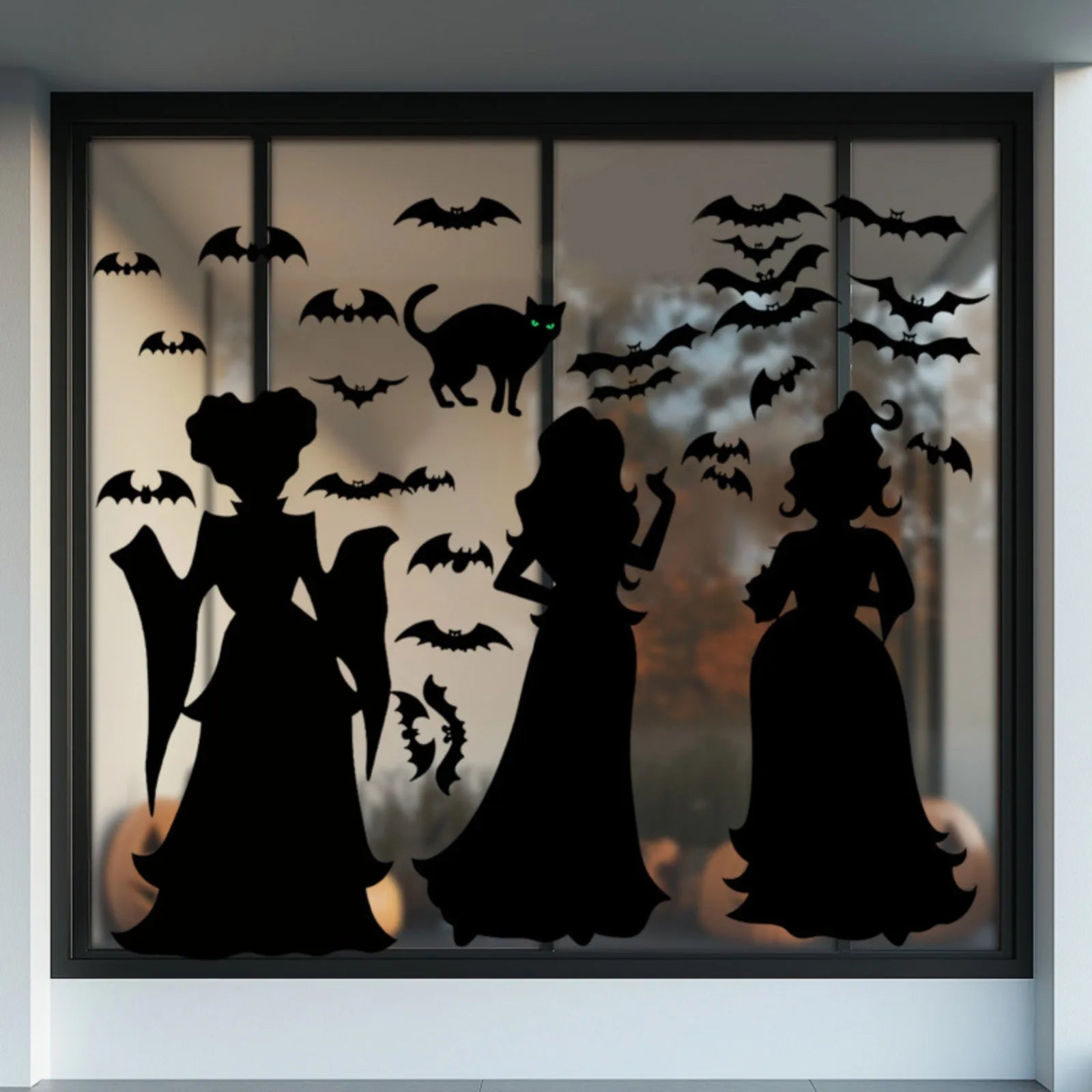 Halloween Dark Horror Atmosphere Decoration Wall Stickers Cartoon Witch Bat Home Living Room Glass Window Decoration