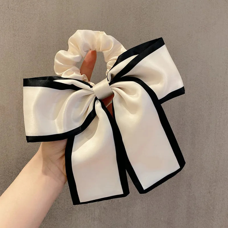 Silk Large Bow Hair Bands Hair Scrunchie Girl Streamers Hair Tie Ponytail Holder Elastic Hair Girl Satin Ribbon French Hair Rope