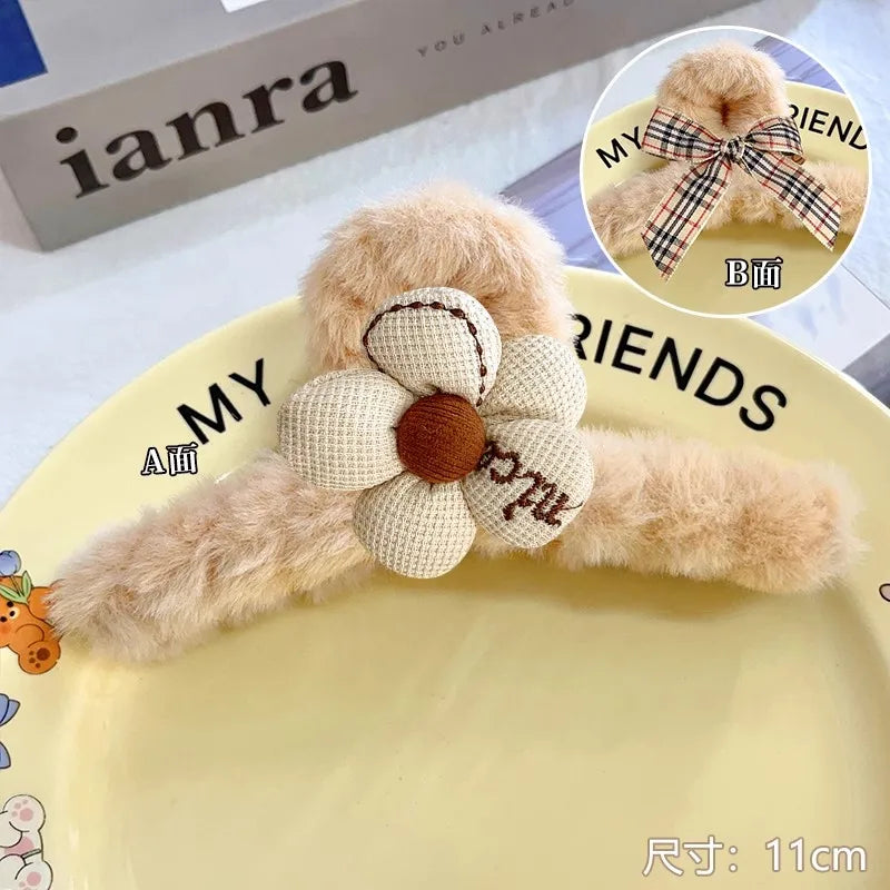 Winter Plush Hair Claw For Women Girls Sweet Hair Ornament Long Thich Hair Hairpin Headband Hair Clip Fashion Hair Accessories