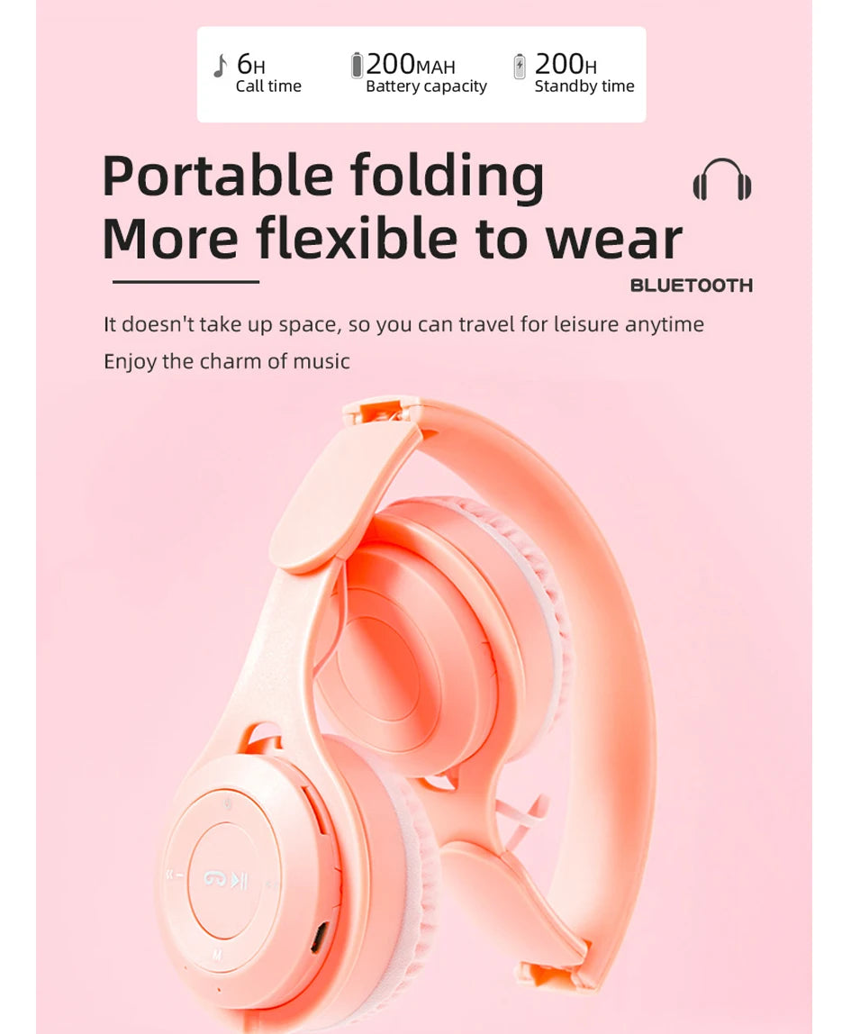 Headphones Kids Wireless Bluetooth Earphones Stereo Foldable Helmets Gaming Headsets Over-ear Headphones for Android ios Music