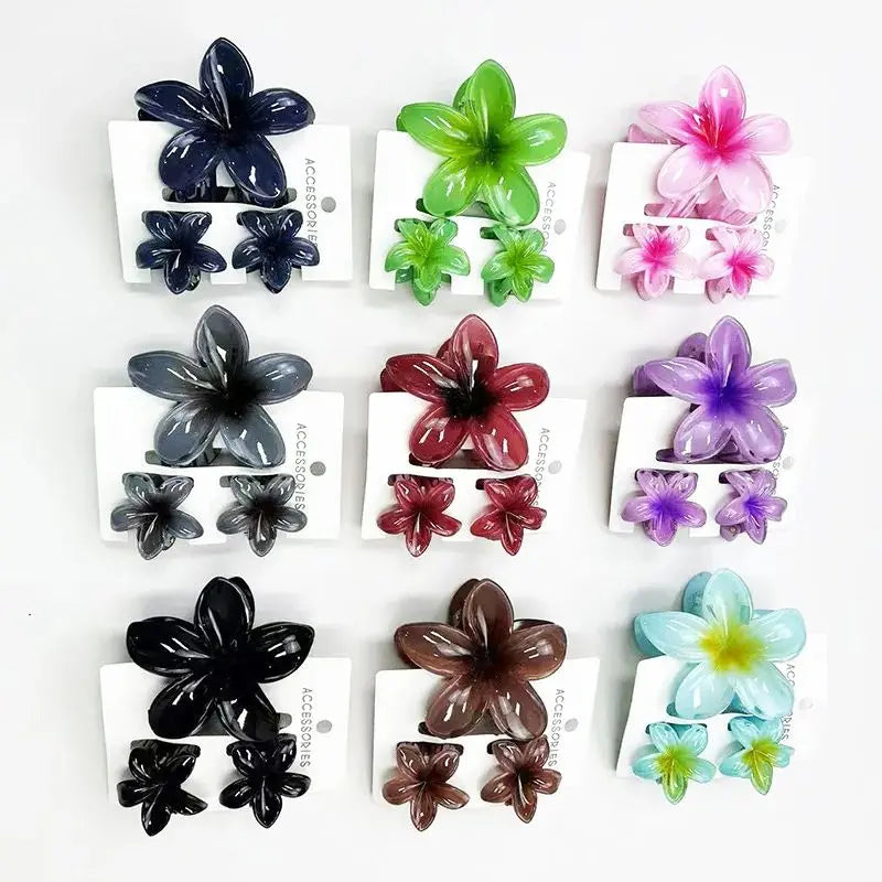 3Pcs/Set Sweet Flower Colroful Gradient Hair Claws Ponytail Cip Clamp Barrettes Hairpins For Women Girl Beach Hair Accessories