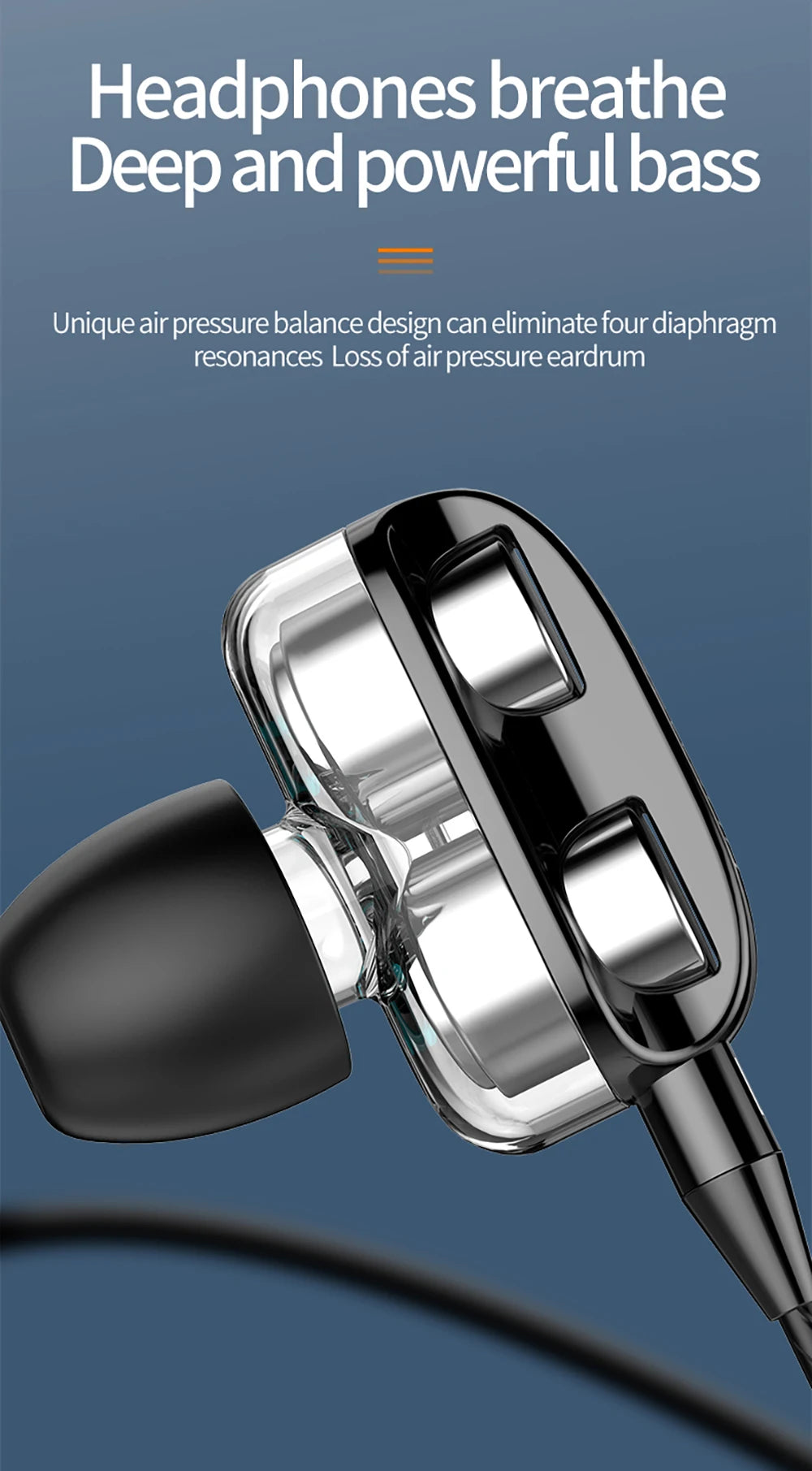 3.5mm Wired Headphones Noise Canceling In-Ear Sports Earphone Dual Driver Bass Stereo Gaming Headset HiFi Music Earbuds With Mic