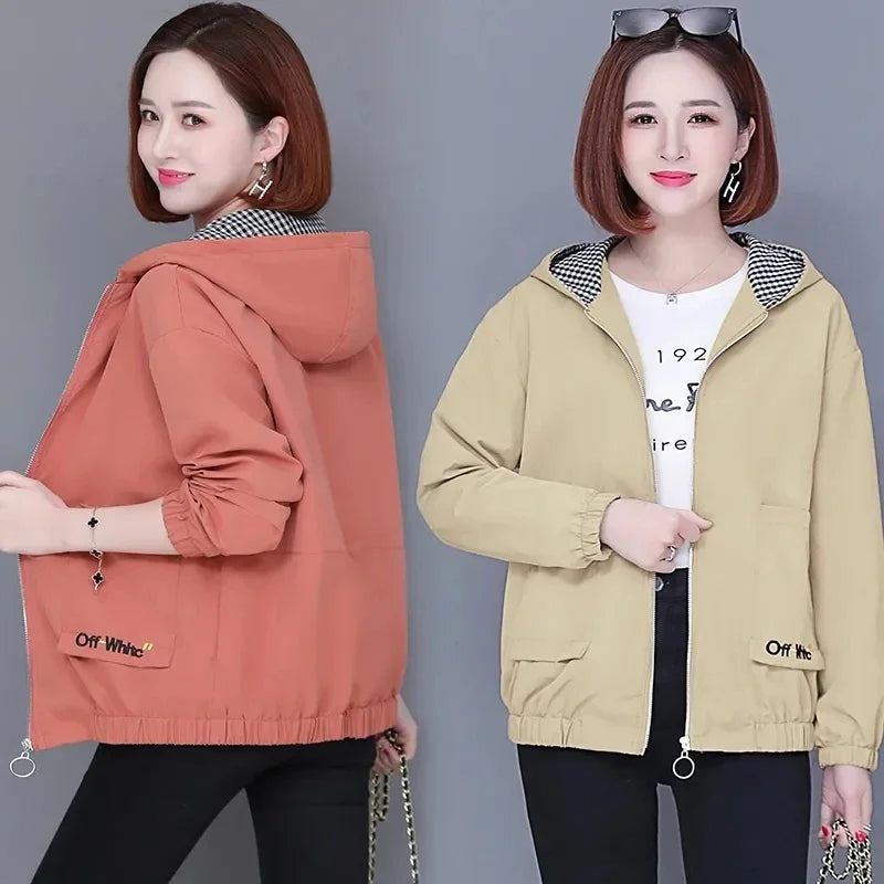 Women'S Clothes Spring Autumn Jacket Top 2025 New Women Windbreaker Korean Loose Casual Hooded Jacket Ladies All-Match Coat