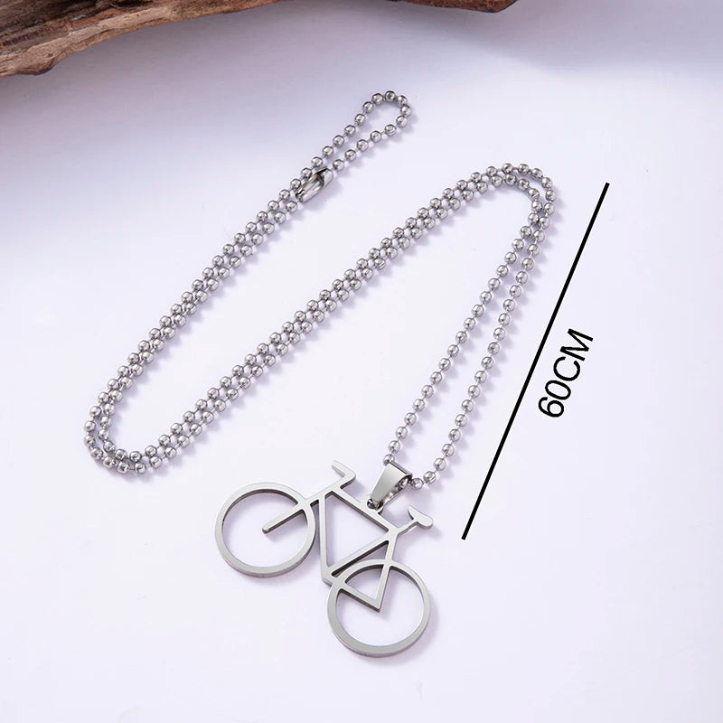 Hip Hop Men Bicycle Pendant Necklace Fashion Silver Plated Stainless Steel Necklace Jewelry Accessories