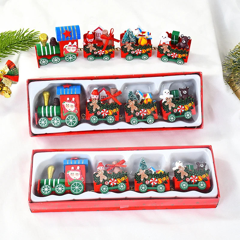 Christmas Wooden Train Merry Christmas party Decorations Home Desktop Ornament Xmas Navidad Noel Kids Gift New Year 2025 Gifts