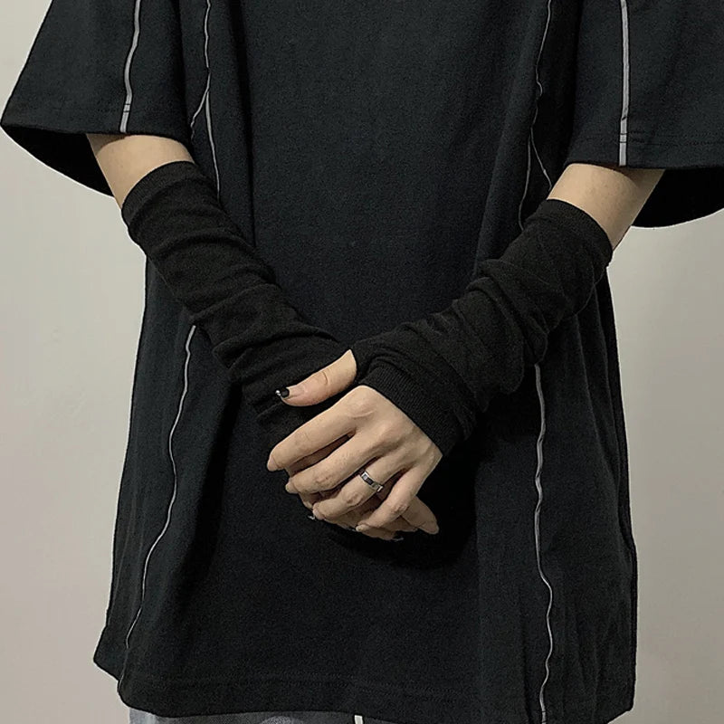 Winter Warm Long Sleeves Gloves for Man Women Fingerless Stripe Hip-Hop Knitted Elbow Mittens Elastic Outdoor Warmer Arm