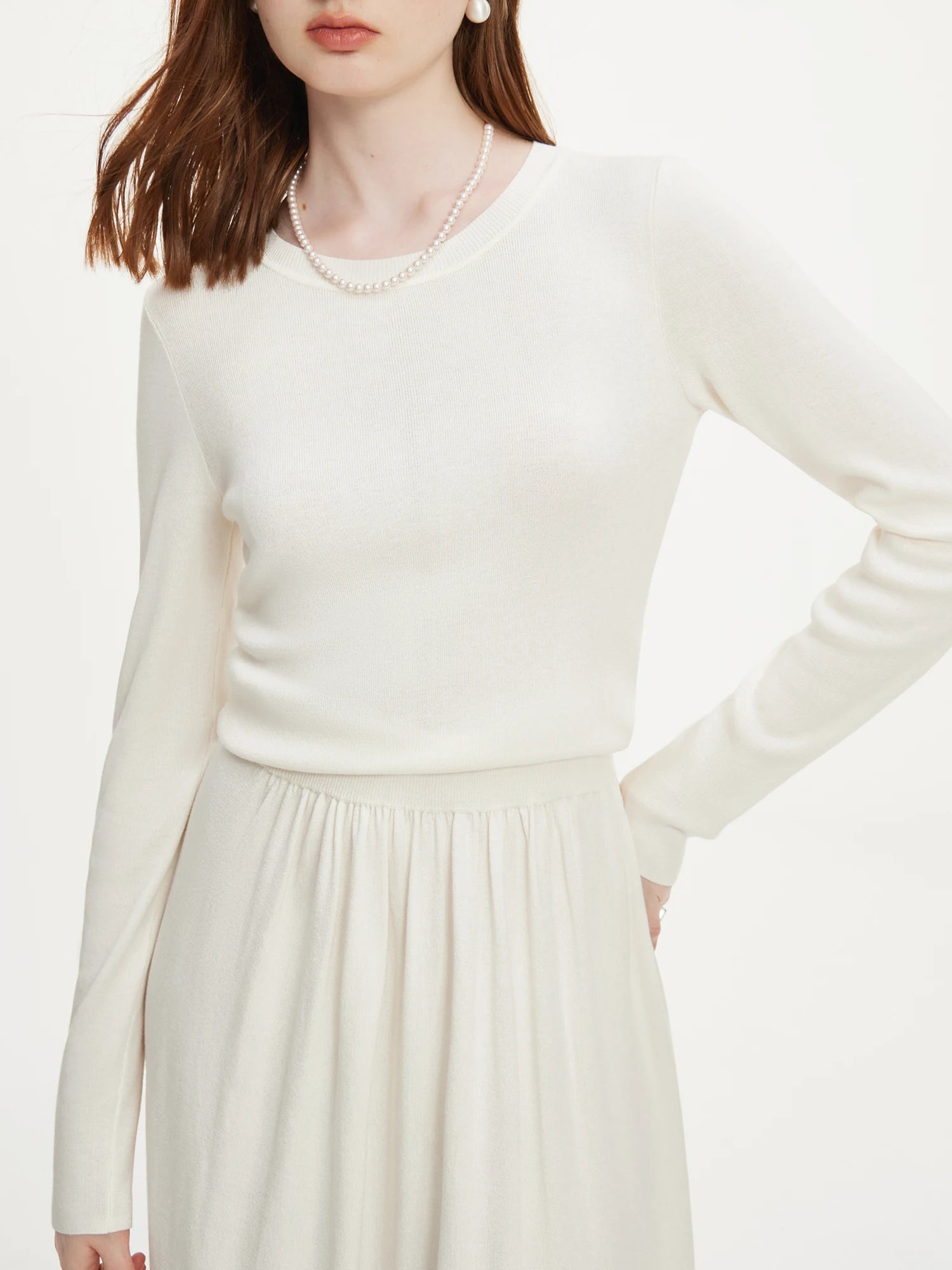 FSLE Wool Knitted Suit For Women 2024 Autumn New Elegant All-match Casual Top Skirts Female Two-pieces Suit 24FS13043 24FS13044