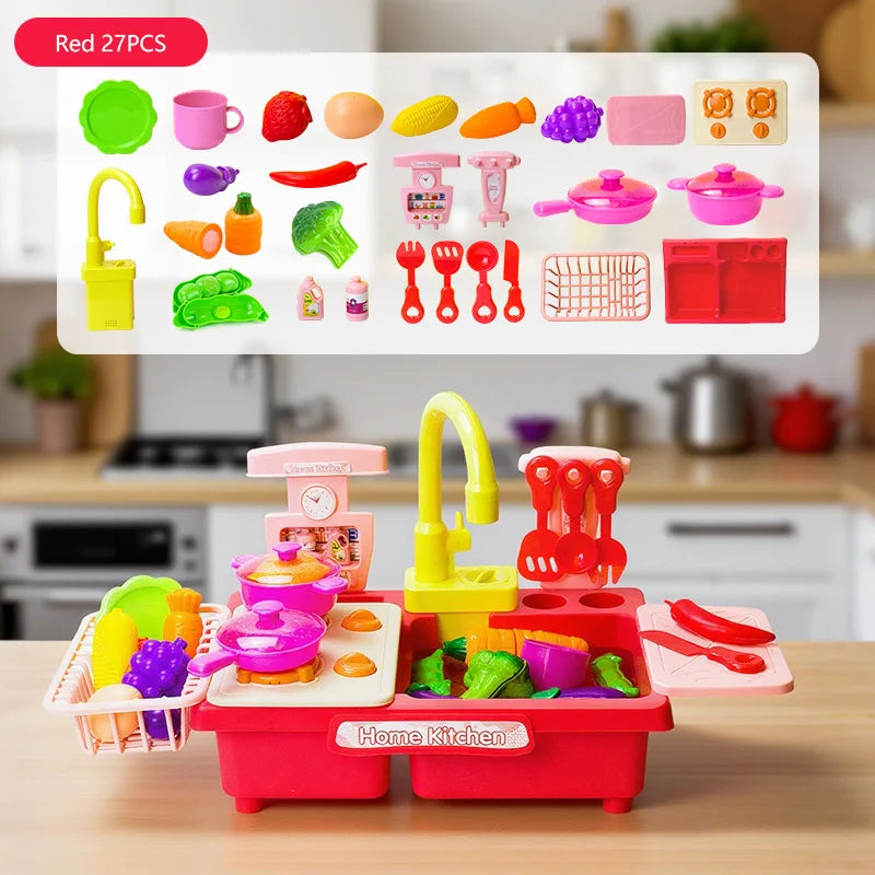 Children Toy Sink Electric Kid Dishwasher Water with Vegetable Fruit Food Cooking Pretend Play Toy Kitchen Role Play 3 Year Gift