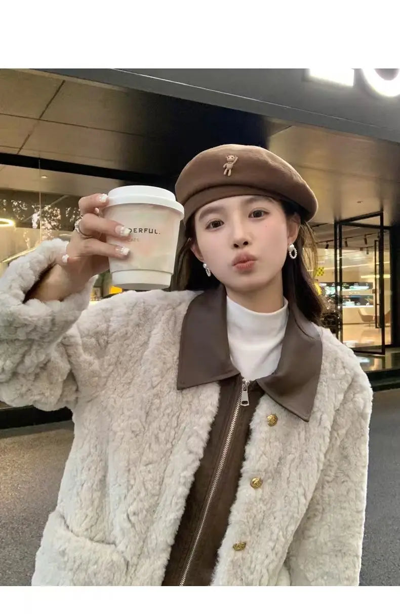 Women's Winter Jacket Little Fragrant Lamb Wool Coat Female Short Winter New Loose Thickened Mao Mao Top Cotton-padded Jacket