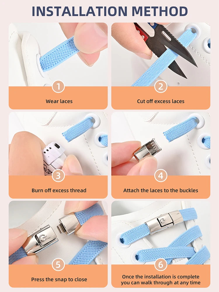 8mm No Tie Shoe Laces Press Lock Shoelaces Without Ties Elastic Laces Sneaker Kids Adult Widened Flat Shoelace for Shoes