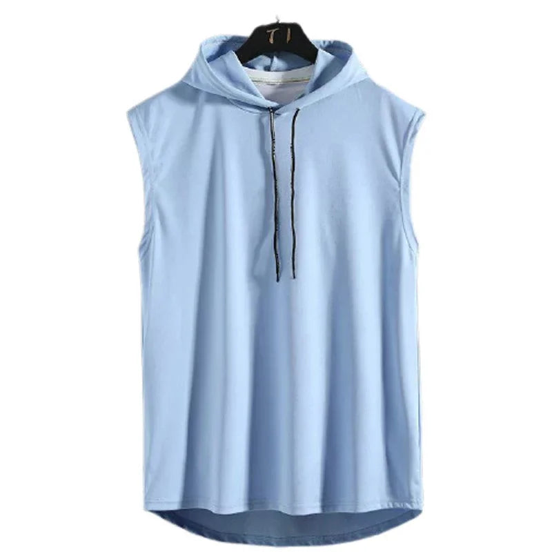 Men Tie Collar Hooded Sleeveless Vests Male Summer Loose Solid Hip Hop Tee Shirt Tops