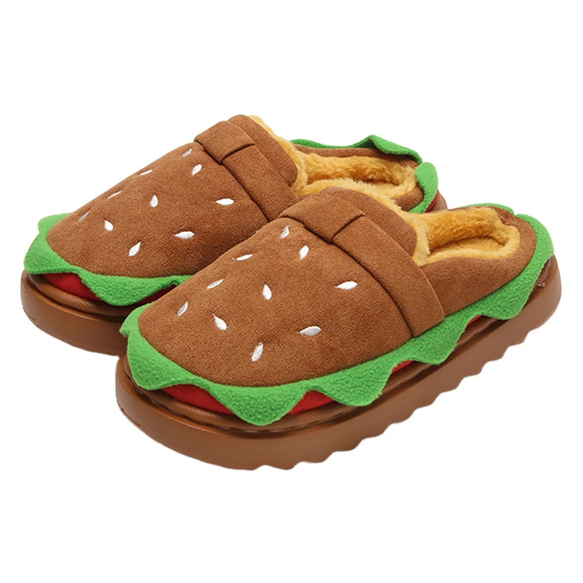 Women's Home Slippers Winter Warm Fuzzy Hamburger Slippers Funny Cute Indoor Rug Flat-Soled Home Shoes Plush Home Slippers