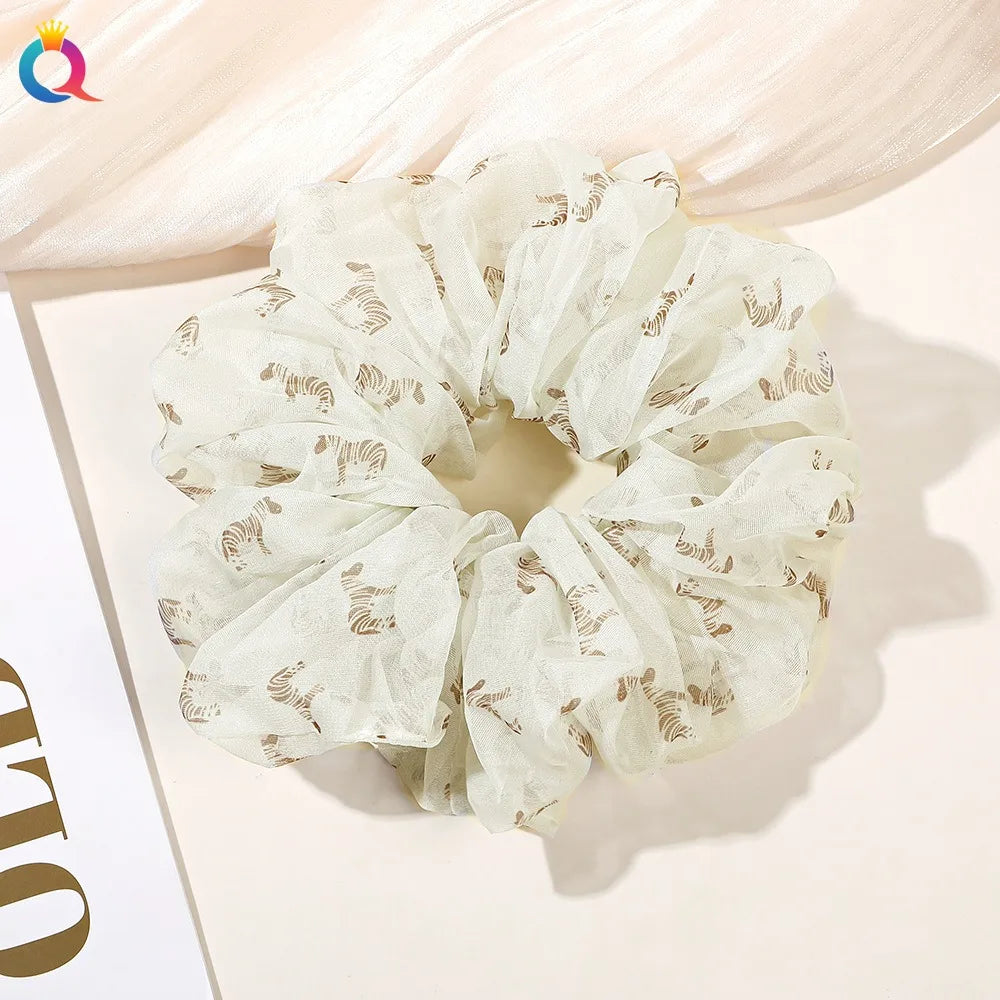 2023 New Large Chiffon Printed Scrunchie Women Girls Elastic Hair Rubber Bands Accessories Tie Hair Ring Rope Headdress Headwear