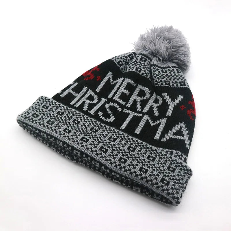 Winter Fashion Christmas Hat Santa Claus Hairball Hat Jacquard Knitted Christmas Hat Warm Ear Protector Wool Hat