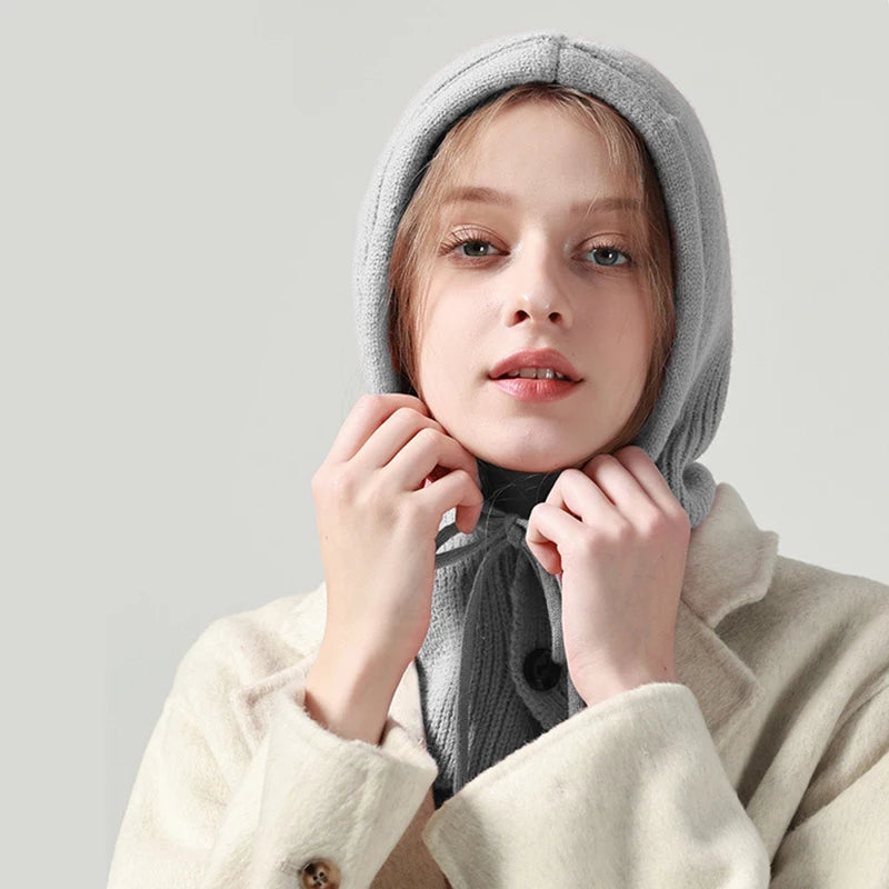 Fashion Winter Hats Scarf Set Wool Knitted Hooded Caps Balaclava Neck Warmer Scarf Shawl Gothic Pullover Hat Beanies Bonnet