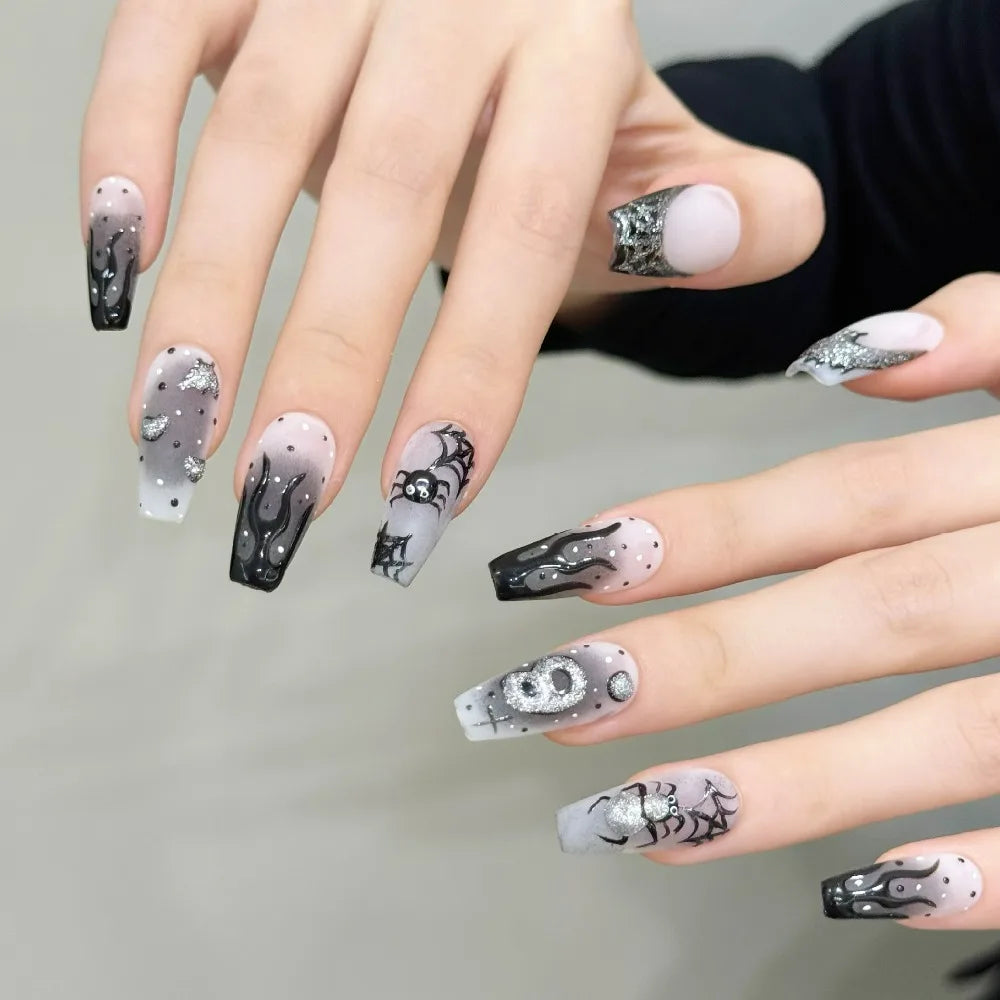 “Halloween Collection” Cross-Border Export Funny Pumpkin Halloween Atmosphere Handmade Nail Stickers, Press-On False Nails 10pcs