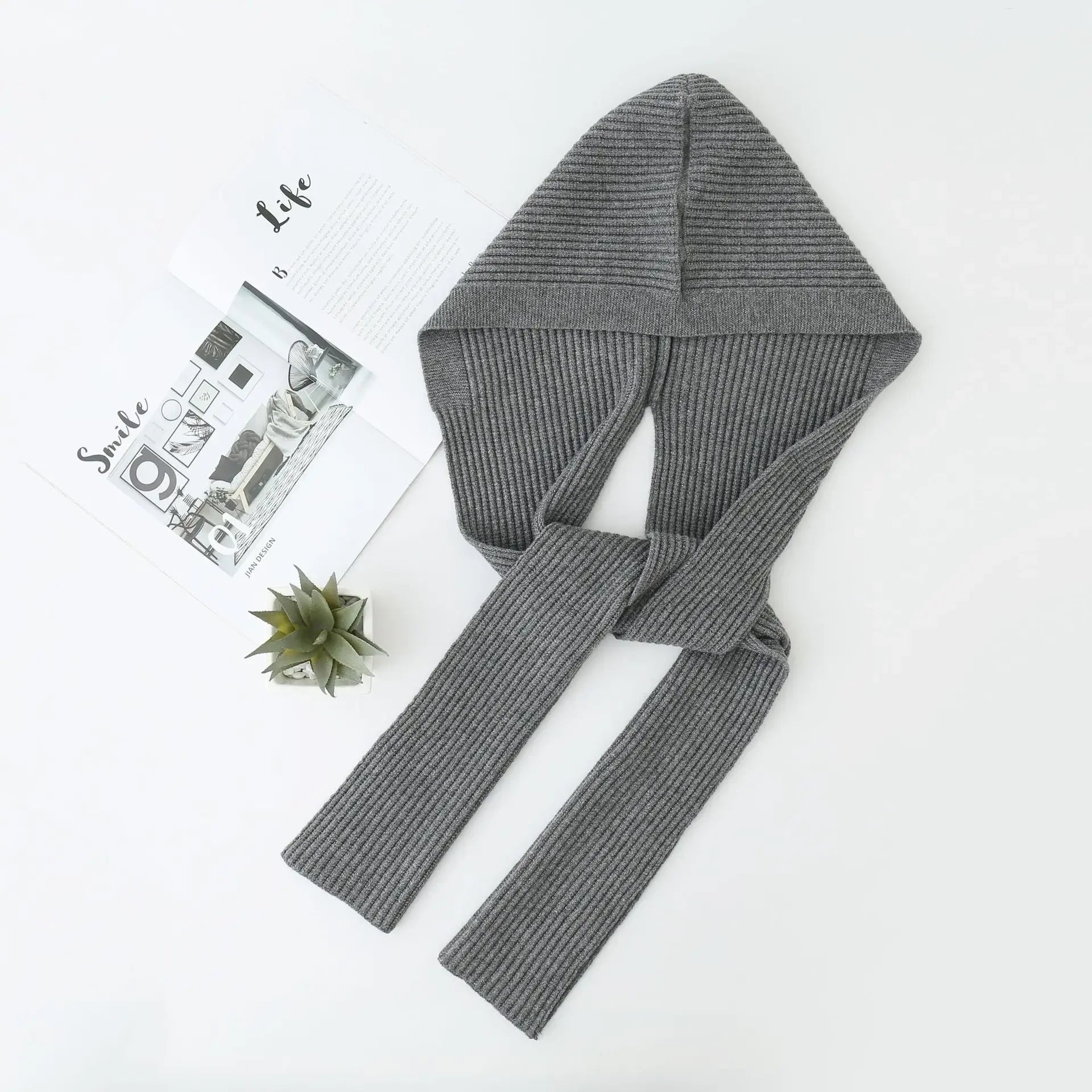 Winter Hat and Scarf Set Knitted Hooded Shawl Balaclava Hat Women Keep Warm Scarf Wool Pullover Hat Gothic Accessories 2025 New