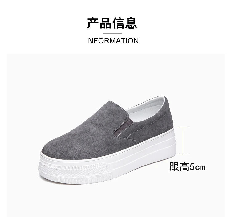 Shoes for Women Spring Leisure Sneakers New Womens Lazy Footwear Lightweight Thick Sole Genuine Leather Board Shoes Platform