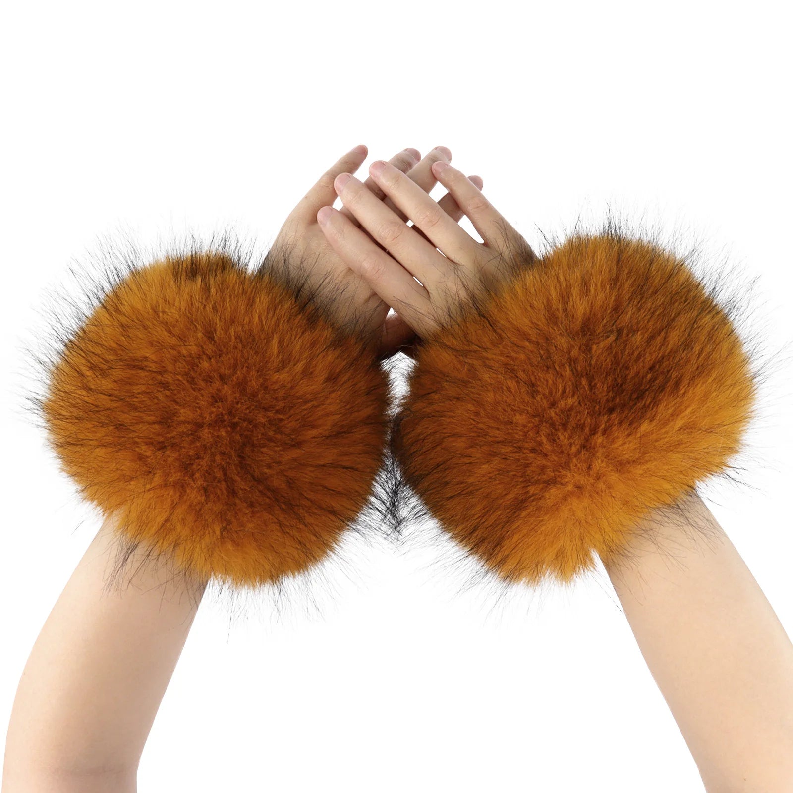 Faux Fur Wrist Cuffs Winter Furry Arm Warmers for Halloween Daily Cosplay Party Costume Accessories