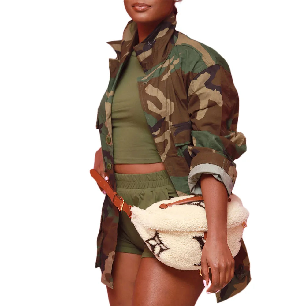 Jackets for Women Camouflage Coat Coats Turn Down Collar Full Sleeve Jacket Single Breasted Jacket Casual Pockets Autumn Spring