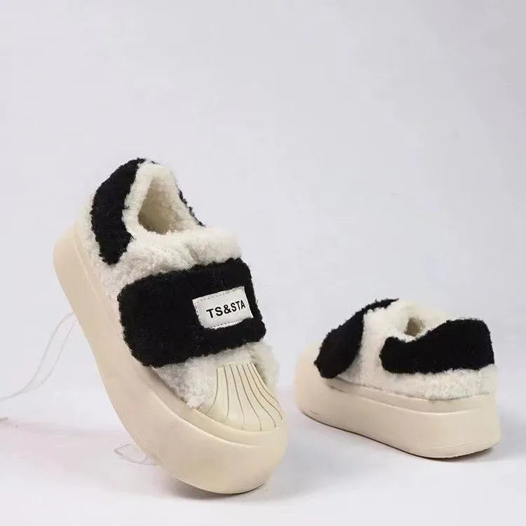 Shoes Woman 2025 Casual Female Sneakers Clogs Platform Autumn Shallow Mouth Round Toe British Style Loafers Fur New Creepers Fal