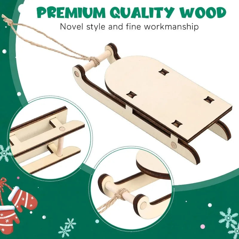 Christmas Sleigh Ornament Wooden Decor Wood Crafts Home Decorations Mini Sled Miniature Sleigh Xmas Decor Christmas Crafts