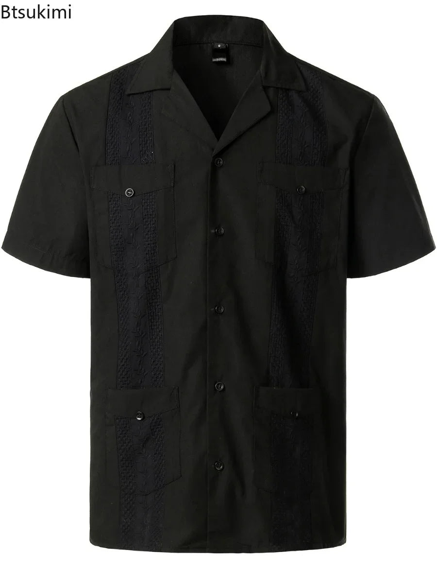 Summer New Mens' Shirts Multi-pockets Lapel Short Sleeve Single Breasted Cardigan Male Casual Beach Shirts Traditional Costumes