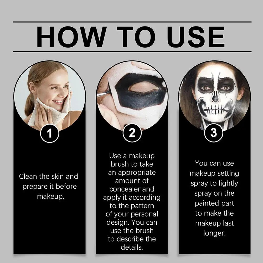 Halloween Black And White Makeup Foundation Cream Concealer Make-up Face Halloween Face Zombie 1set Cosplay Cream White J1q5