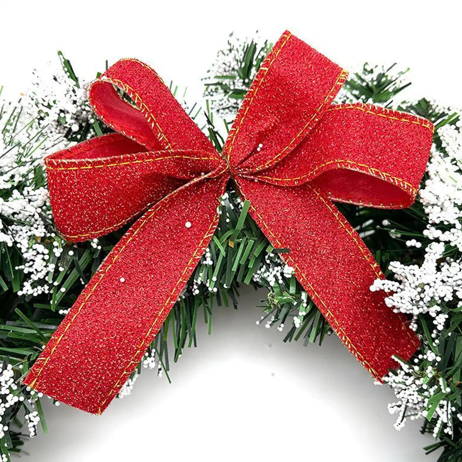 Christmas Wreath 30cm Holiday Decor with Berries Bow Bells Artificial Greenery Garland for Door Window Wall Christmas Decoration