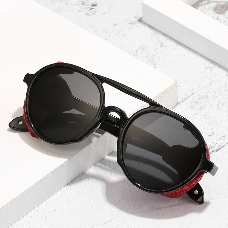 2022 Steampunk Googles Men Retro Punk Round Sunglasses Brand Design Double-bridge Windshield Hiking Driving Shades Eyewear UV400