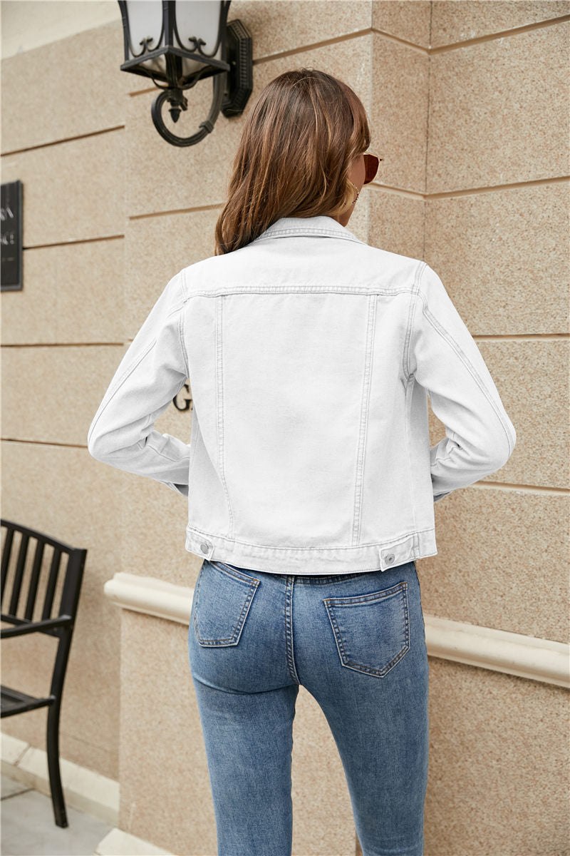 Women's Denim Jackets Fashion Female Casual Long Sleeve Lapel Solid Button Down Chest Pocket Slim Jean Jacket Fall Winter Coat