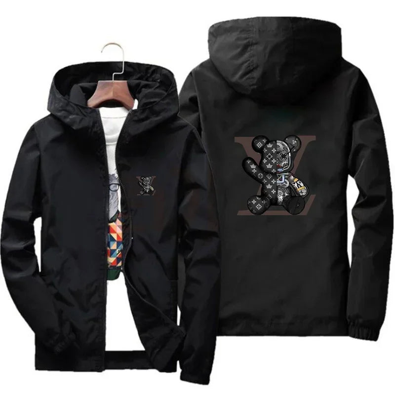 Men's jacket, large size 2025 autumn/winter high-quality fashionable jacket, new hooded windbreaker, fashionable print