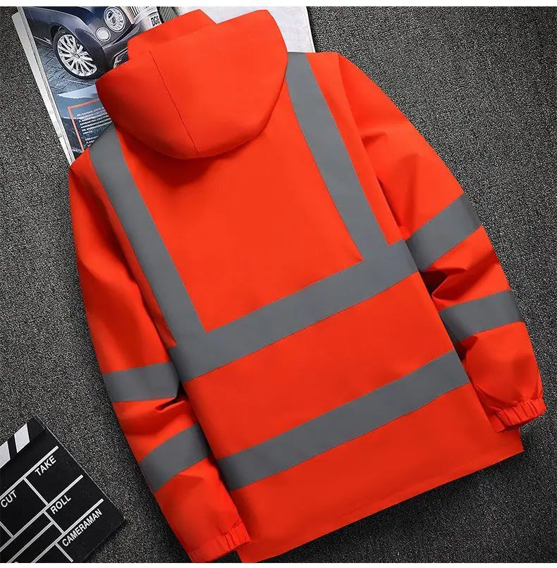 Men's Work Jacket with Reflective Stripes, Custom Logo Available, Casual Autumn Winter Coat for Men