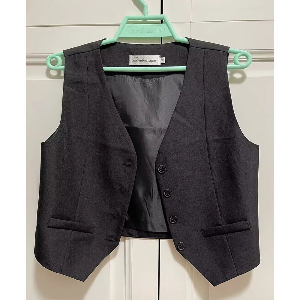 White Black Suit Vest Jacket For Women 2025 New Summer V-neck Short Style Sleeveless Jacket Fashion Lined Blazers Vest Waistcoat