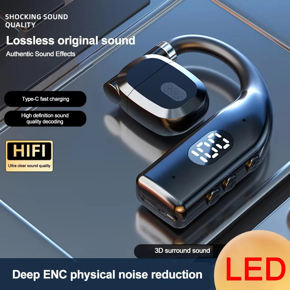 LED Single Earphones Long Standby Business Headphones Waterproof Mono Headset Outdoor Call Bluetooth 5.3 Wireless Earbuds