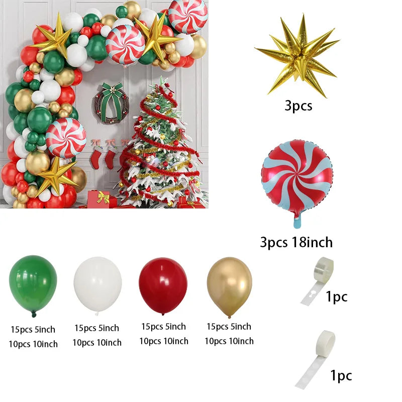 Christmas Decoration 2023 Balloon Red Green Arch Garland Kits Candy Balloons Santa Claus Merry Christmas Party New Year Decor