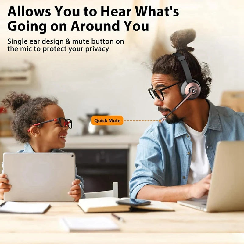 Wireless Headset, Bluetooth Headset With Noise Canceling Microphone, Wireless Headset With USB Dongle For Home Office