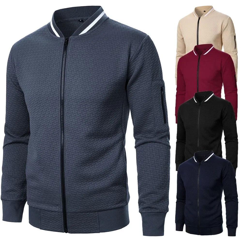 Men's Baseball Jacket Streetwear Autumn New Fashion Solid Color Casual Jackets for Men Jacquard Fabric Men's Coat