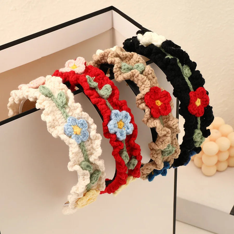 Fashion children's hair accessories winter hand-knitted wool headband lady cute girl heart flower wide headband hair accessories