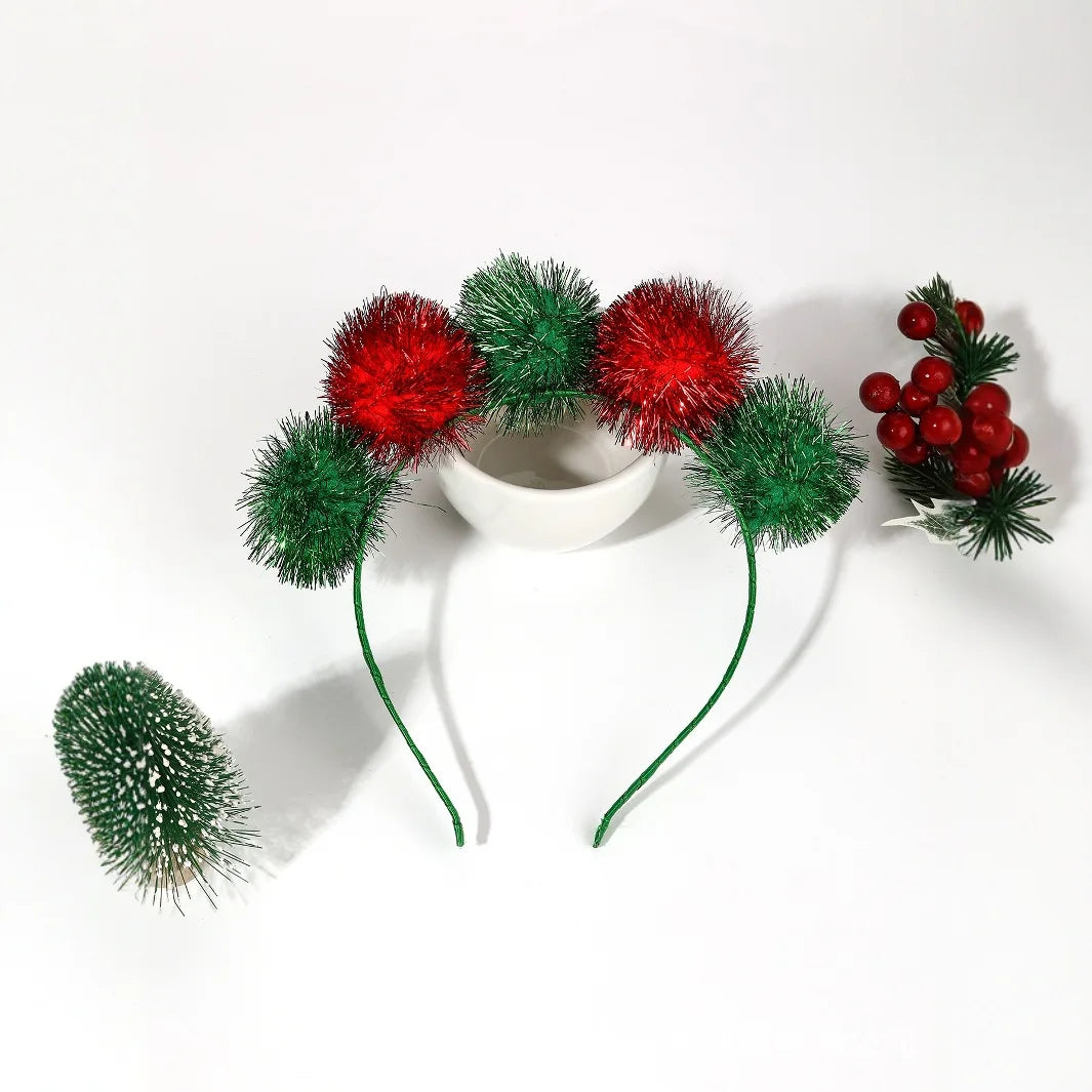 Christmas Red Green Hair Ball Holiday Party Headwear Hair Accessories Headband New Year Party Holiday Festival