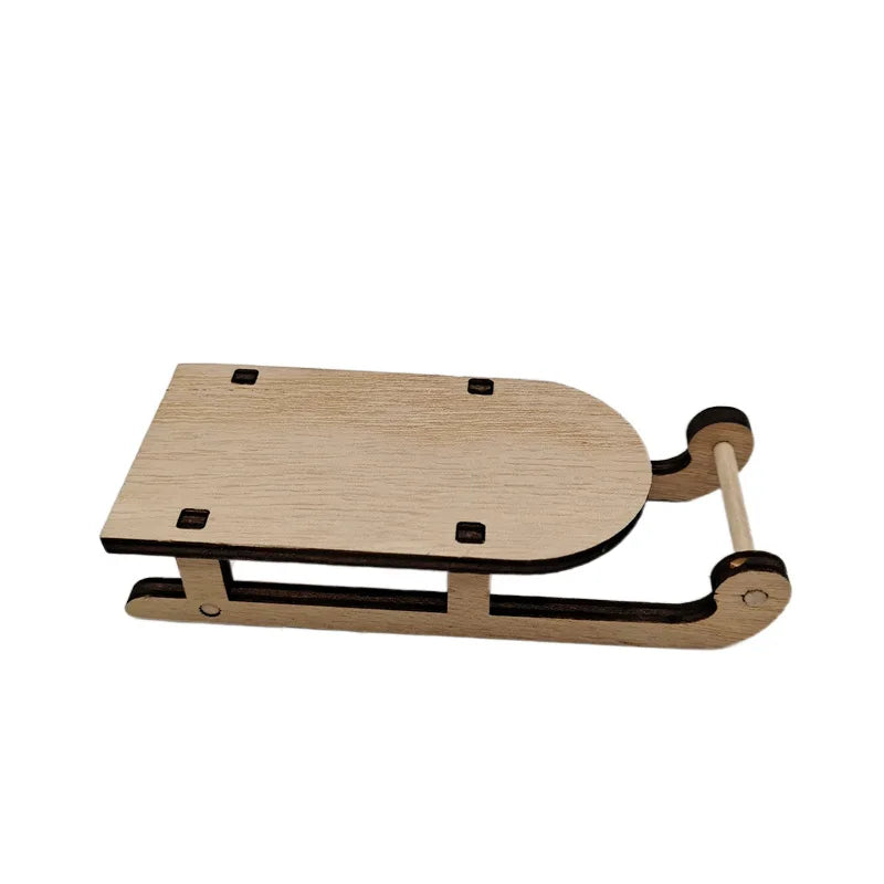 Christmas Sleigh Ornament Wooden Decor Wood Crafts Home Decorations Mini Sled Miniature Sleigh Xmas Decor Christmas Crafts