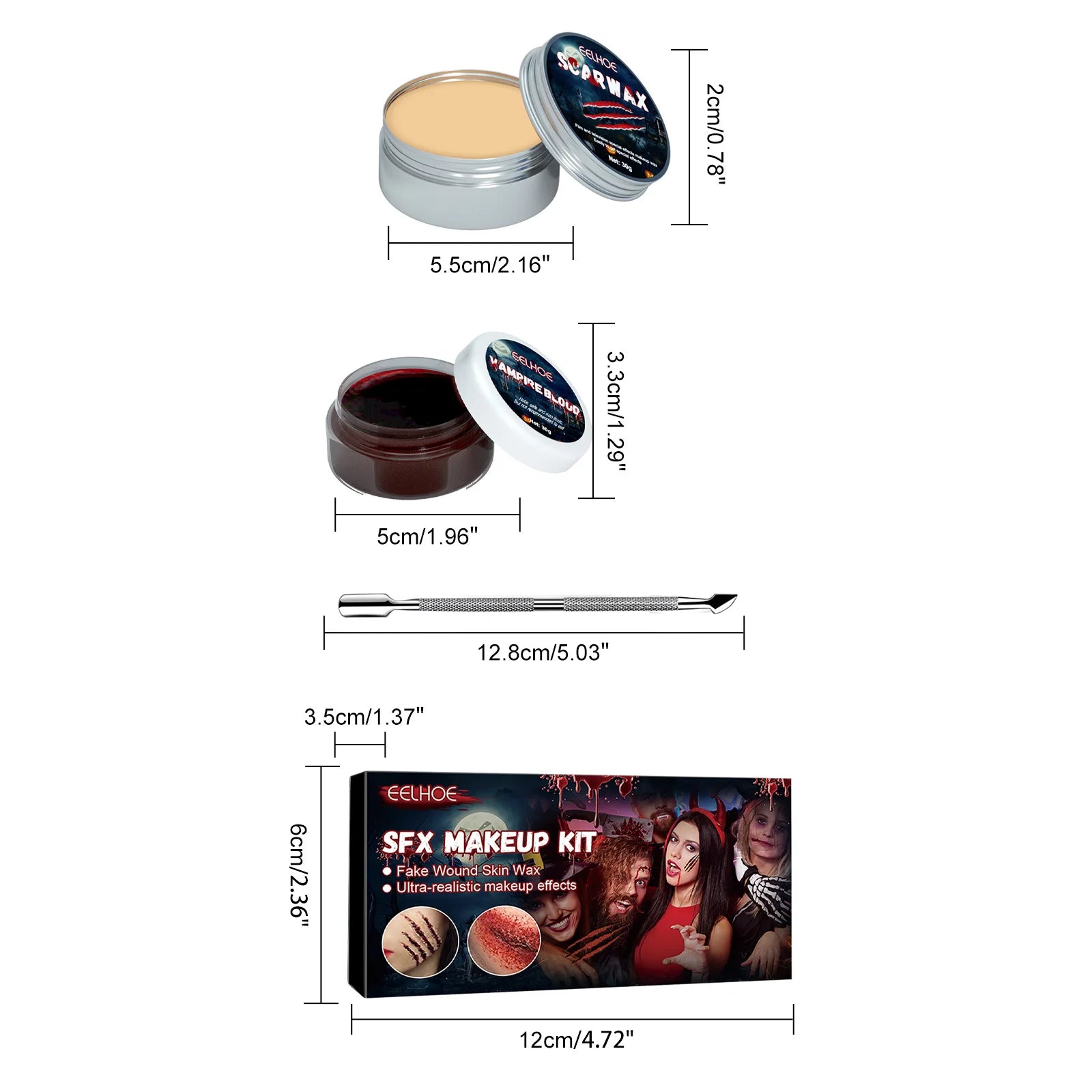 Halloween Special Effects Makeup Kit,Scar Wax with Spatula and Clotted Blood Gel,Fake Wound,Creepy Atmosphere Party Makeup Props