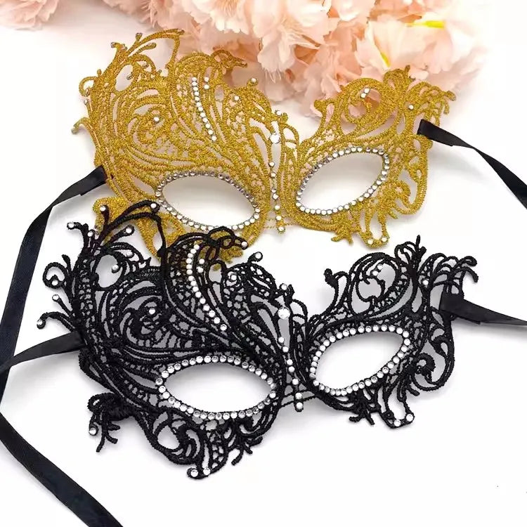 Halloween Makeup Ball Adult Lace Mask With Acrylic Diamond, Gold Silver Phoenix Mask, Women's Sexy Party Princess Half Face Mask