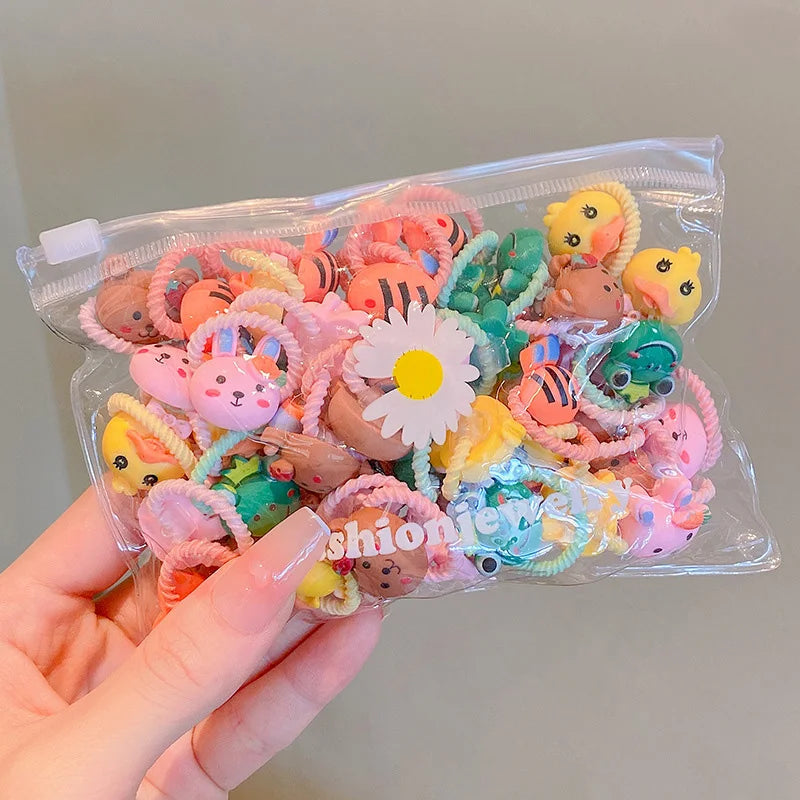 20Pcs/Lot Girls Hair Accessories Small Size Thumbs Elastic Hair Bands Rubber Scrunchies Cartoon Headwear Cute Children Headdress