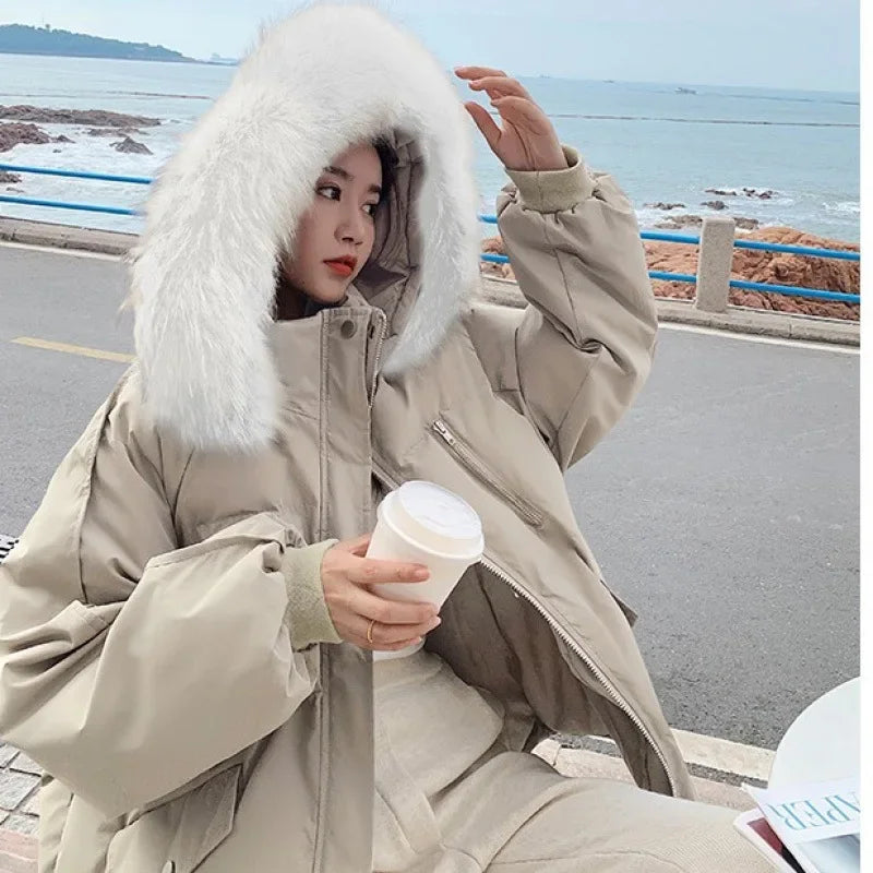 Winter Down Jacket Women Parkas Mid-length Big Fur Collar Hooded Women's Jacket Warmth Jacket Ladies Outwear Jacket for Women