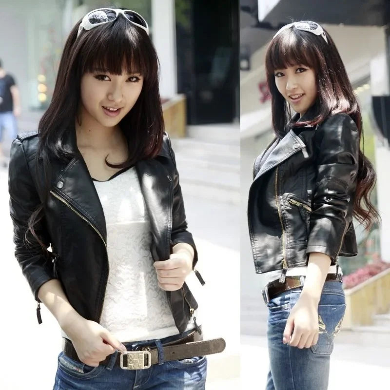 Women Faux Leather Jackets 2025 Autumn Slim Cool Lady Basic Jacket Black Coats Sweet Female Zipper Jacket Coat Outwear Plus Size